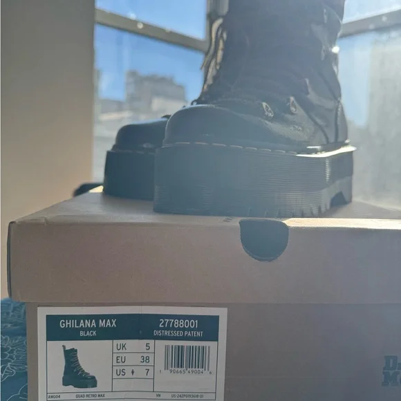 Dr Marten Black Platform Boots with Yellow Laces - Picture 6 of 8